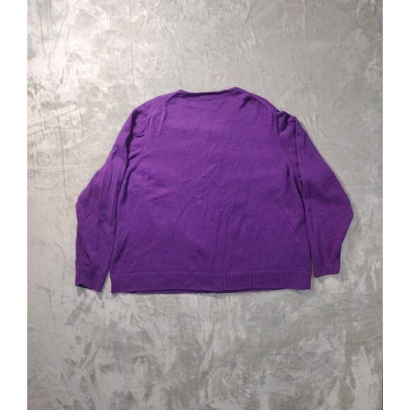 LANDS’ END Purple Cardigan Sweater 100% Pima Cotton Button Front Size 2X 20W-22W - Picture 2 of 9